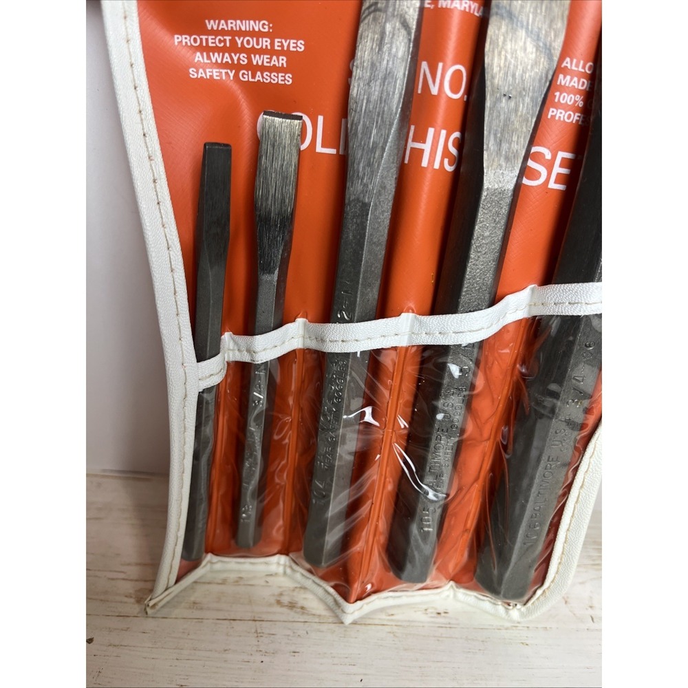 Vintage BALTIMORE Tools 5 pc Cold Chisel Set No. 900 Made in USA COMPLETE - Picture 4 of 14